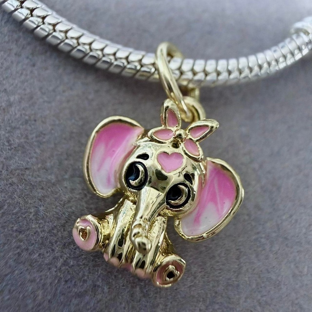 Gold Elephant Dangle European Charm Fits PANDORA